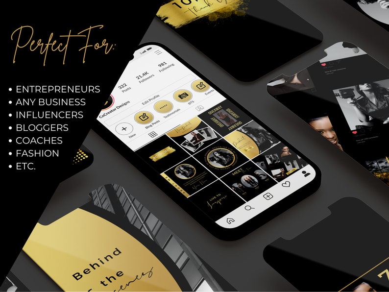 Black and Gold Instagram Post Templates, Instagram Story Templates ...