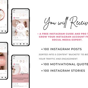 300 Rosegold Instagram Template Bundle, Instagram Post Template, Social Media Templates, Blogger Template, Business, Canva Template, Pink image 2