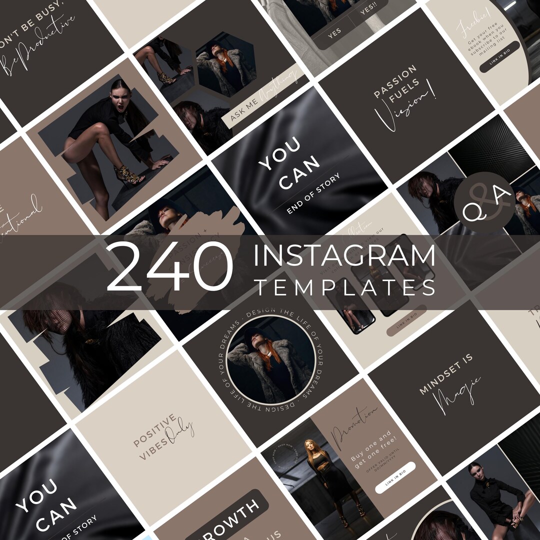 240 Minimalist Instagram Templates, Dark Fashion Canva Posts (digital ...