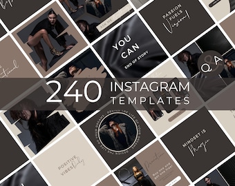 240 Minimalist Instagram Templates, Dark Fashion Canva Posts (Digital Download)