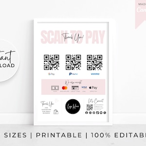 Panneau imprimable modifiable QRScan to Pay,Scan to Pay Card,Signe QR PayPal,Signe Cashapp pour petites entreprises,Modèle Canva modifiable,Signe QR Venmo