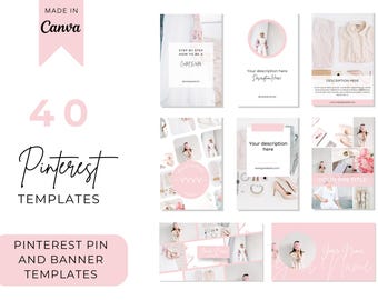 40 Pink Pinterest Templates Canva, Pin & Cover Designs (Digital Download)