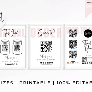 Ensemble de modèles imprimables de signe QR modifiable, carte de numérisation pour payer, signe Paypal Cashapp pour les petites entreprises, modèle Canva modifiable, signe imprimable Venmo