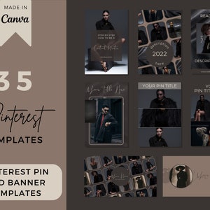 35 Dark Pinterest Templates Canva, Pinterest Pin Templates, Pinterest Cover Template, Blogger Templates, Pinterest Marketing, Pin Template