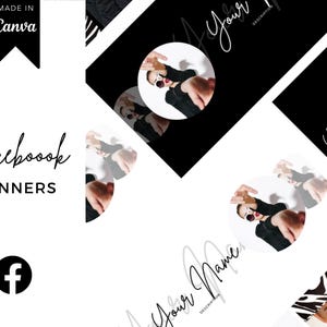 Facebook Banner Template Canva Editable Social Media Marketing Business Page Header Design Minimalist Professional Brand Image Cover DIY Customizable Online Branding Kit Instant Download Digital Template Collection Black White Aesthetic