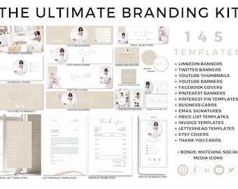 Branding Kit, Pinterest Template, Address label, Letterhead template, Youtube banner, Invoice template, Social media icons, email signature