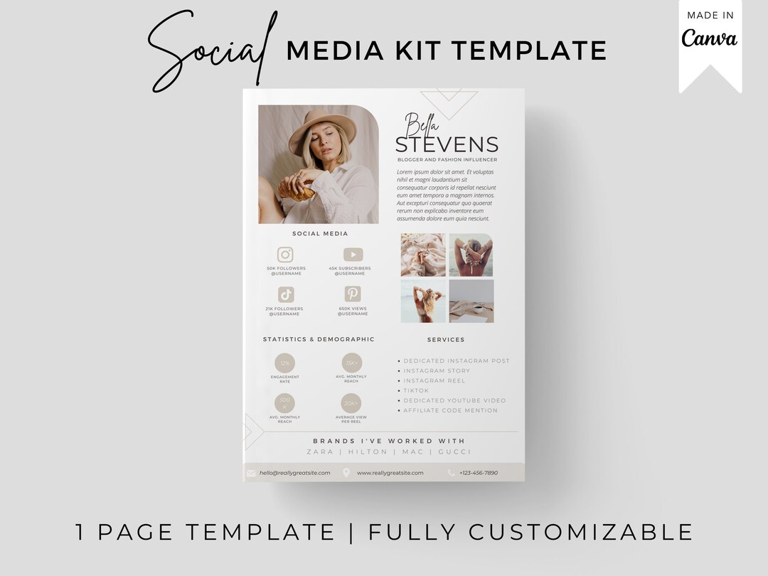 Influencer Media Kit Template, Social Media, Canva (PDF) - Etsy