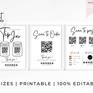 Ensemble de modèles imprimables de signe QR modifiable, carte de numérisation pour payer, signe Paypal Cashapp pour les petites entreprises, modèle Canva modifiable, signe imprimable Venmo