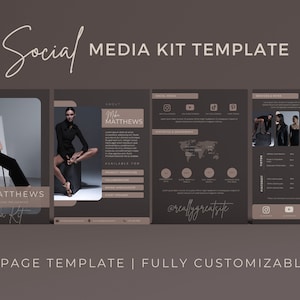 4 Page Media Kit Template, Canva Template, Blogger Media Kit, Instagram Media Kit, Social Media Kit, Influencer Media Kit, Rate Sheet, Dark