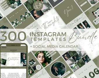 Instagram Canva Template Business Post Layout Design Kit Bundle Editable Cohesive Aesthetic Preset Botanical Branding Icon Ig Greenery