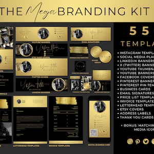 Kit di branding oro e nero da 550 pezzi, modelli per social media (modificabili su Canva)