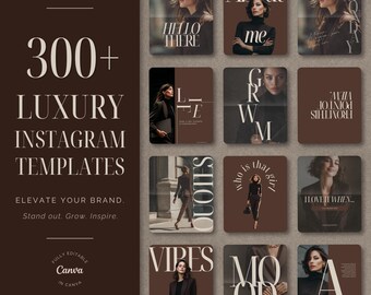 Luxury Instagram Canva Template Bundle Posts Editorial Brown Aesthetic Social Media Kit Business Branding Graphics Content Creator Feed