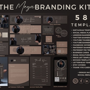 580 MEGA Branding Kit, 300 Instagram Templates, Social Media Banners for all Platforms, Letterheads, Invoices, Pricelists, Dark Theme, Moody