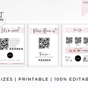 Ensemble de modèles imprimables modifiables pour enseigne QR, carte Scan to Pay, enseigne Cashapp Paypal pour petites entreprises, modèle Canva éditable, enseigne Venmo imprimable