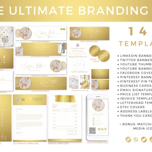 Kit di branding, modello Pinterest, etichetta indirizzo, modello carta intestata, banner Youtube, modello fattura, icone social media, firma e-mail