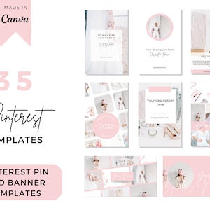 35 Pinterest Templates Canva, Pink Pinterest Pin Templates, Pinterest Cover Template, Blogger Templates, Pinterest Marketing, Pin Template