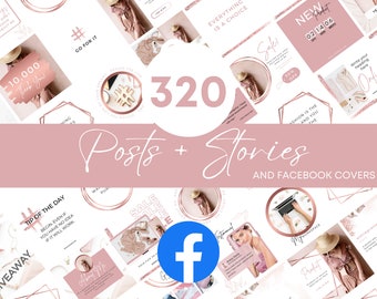 320 Rosegold Facebook Templates, Posts, Covers (Canva)