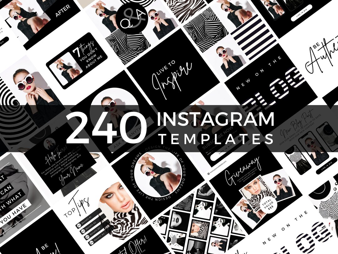 240 Black and White Instagram Templates, Social Media Templates