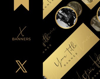 Minimalist Black & Gold Twitter Banner Templates (Canva)