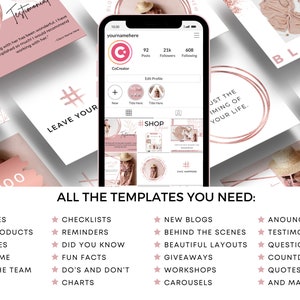 300 Rosegold Instagram Template Bundle, Instagram Post Template, Social Media Templates, Blogger Template, Business, Canva Template, Pink image 8