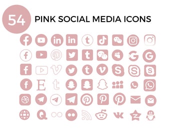54 Pink Social Media Icons PNG, Facebook Icon, Instagram Icon, Pinterest Icon, YouTube Icon, Twitter Icon, Whatsapp Icon, Snapchat Icon