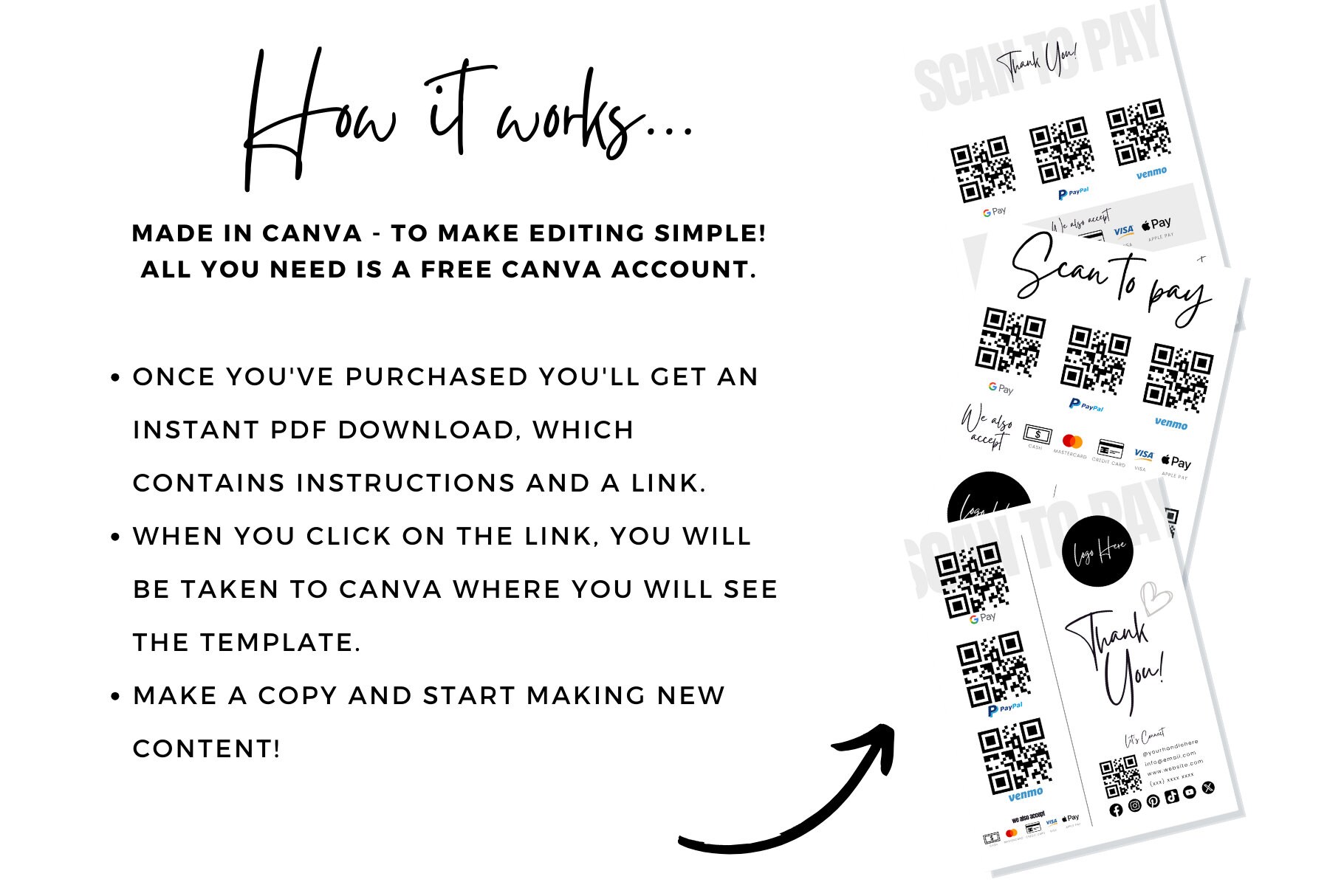 Editable Qr Permit Scan Minimalist Scan to Pay Sign, Small Business QR Code (editable Canva ...
