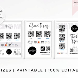 Panneau imprimable modifiable QRScan to Pay,Scan to Pay Card,Signe QR PayPal,Signe Cashapp pour petites entreprises,Modèle Canva modifiable,Signe QR Venmo