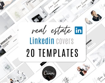20 Real Estate LinkedIn Banner Templates, Luxury Black White Realtor Profile (Canva)