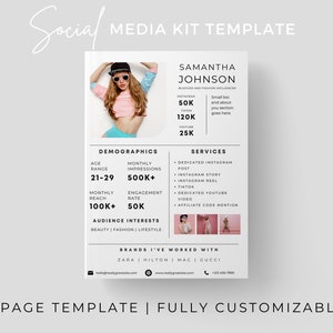 1 Page Media Kit Template, Canva Template, Blogger Media Kit, Instagram Media Kit, Social Media Kit, Influencer Media Kit, Rate Sheet