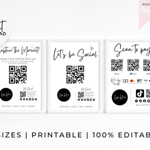 Ensemble de modèles imprimables modifiables pour enseigne QR, carte Scan to Pay, enseigne Cashapp Paypal pour petites entreprises, modèle Canva éditable, enseigne Venmo imprimable
