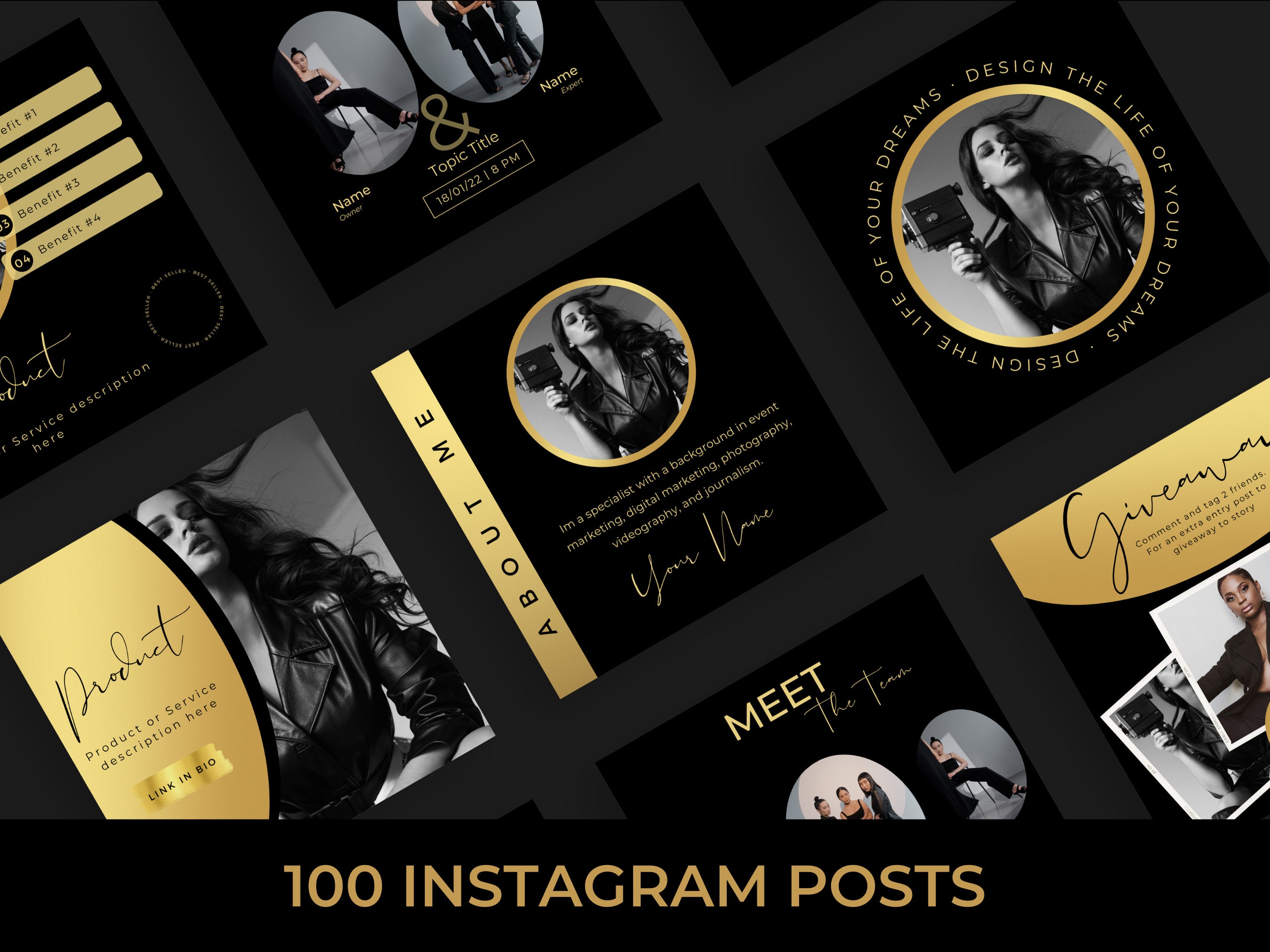 Black and Gold Instagram Post Templates, Instagram Story Templates ...