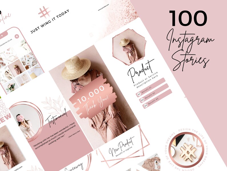 300 Rosegold Instagram Template Bundle, Instagram Post Template, Social Media Templates, Blogger Template, Business, Canva Template, Pink image 6