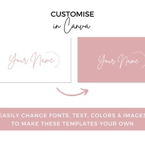 May include: A customizable business card template with a pink background and white text. The text reads "Your Name" and "Your Description Here". The text is in a circular shape. The template can be edited in Canva.