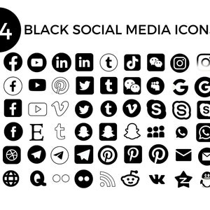 54 Black Social Media Icons PNG, Facebook Icon, Instagram Icon, Pinterest Icon, YouTube Icon, Twitter Icon, Whatsapp Icon, Snapchat Icon