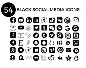 54 Black Social Media Icons PNG, Facebook Icon, Instagram Icon, Pinterest Icon, YouTube Icon, Twitter Icon, Whatsapp Icon, Snapchat Icon