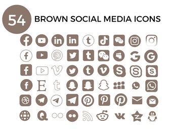 54 Brown Social Media Icons PNG, Facebook Icon, Instagram Icon, Pinterest Icon, YouTube Icon, Twitter Icon, Whatsapp Icon, Snapchat Icon