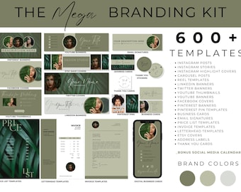Olive Green Branding Package Instagram Post Bundle Youtube Banner Email Signature Pinterest Template Linkedin Covers Business Graphics