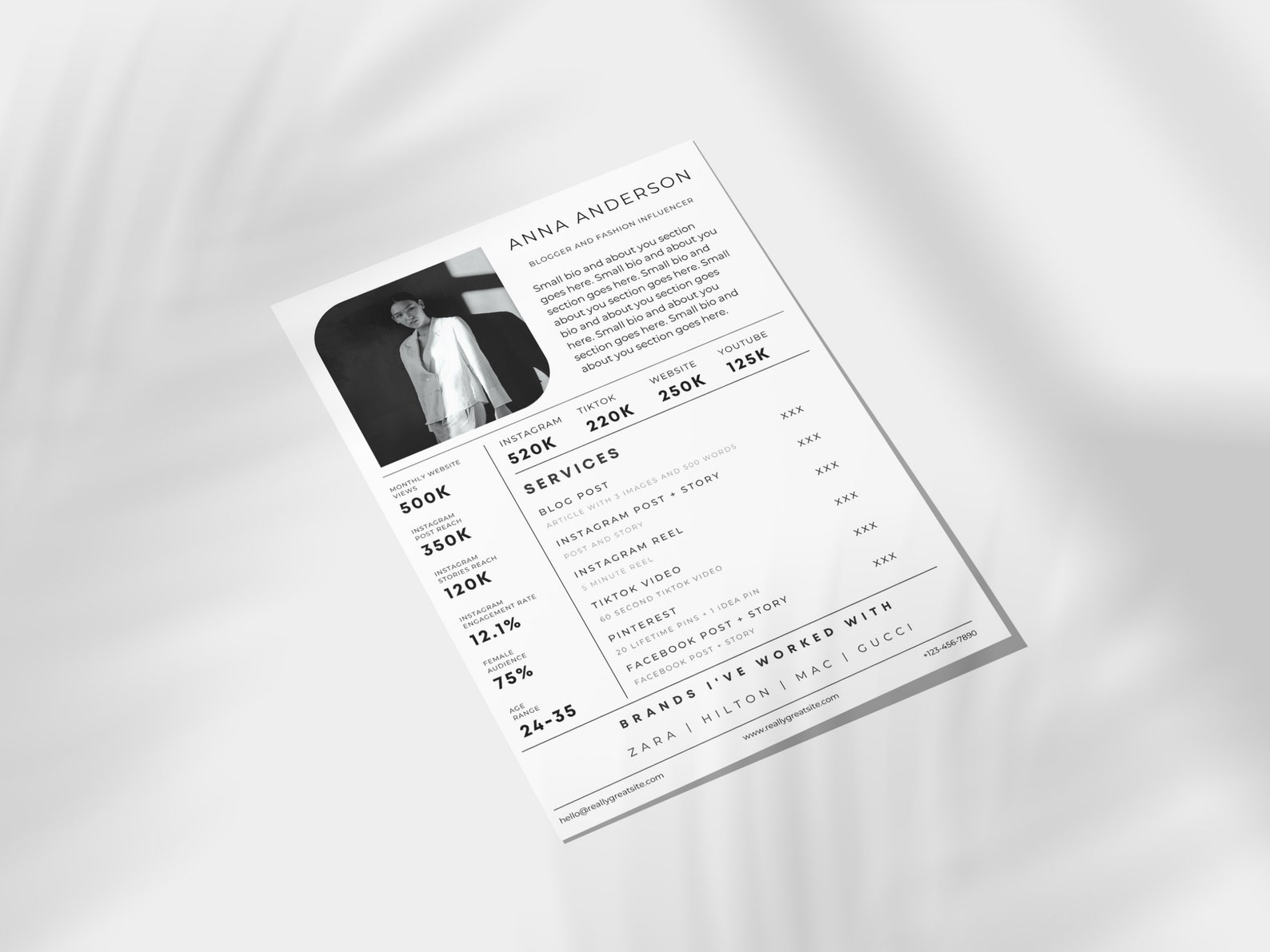 1 Page Media Kit Template Canva Template Blogger Media Kit Instagram 
