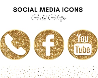 Gold Glitter Social Media Icons PNG, Facebook Icon, Instagram Icon, Pinterest Icon, YouTube Icon, Twitter Icon, Whatsapp Icon, Snapchat Icon