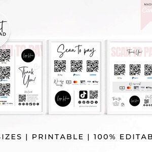 Ensemble de panneaux imprimables Scan to Pay modifiable, carte Scan to Pay, panneau Paypal Cashapp pour les petites entreprises, modèle Canva modifiable, panneau imprimable Venmo