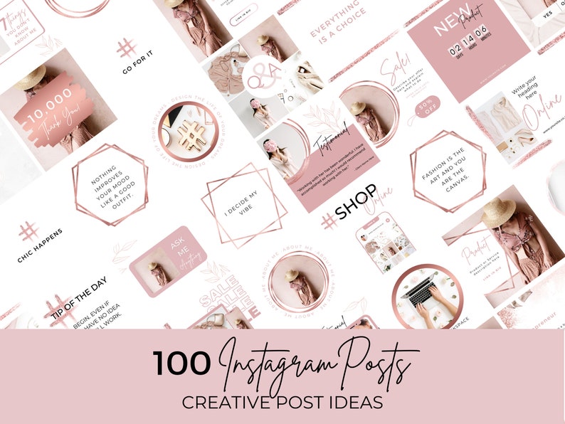 300 Rosegold Instagram Template Bundle, Instagram Post Template, Social Media Templates, Blogger Template, Business, Canva Template, Pink image 4