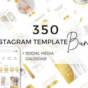 350 White and Gold Instagram Template Bundle, Social Media Planner, Instagram Highlight Covers, Story Templates, Minimalist,Blogger Template