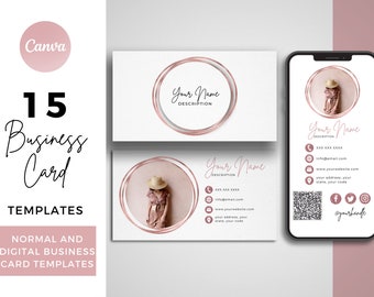 15 Business Card Templates, Digital Business Card Template, Canva Template, Business Card Design, Rosegold Business Card, Pink Business Card