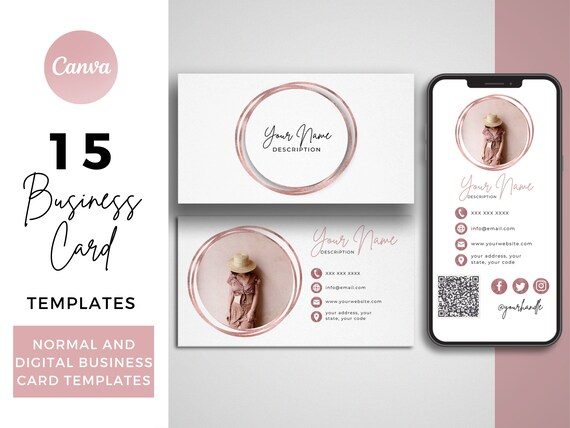 15 Business Card Templates, Digital Business Card Template, Canva Template, Business Card Design, Rosegold Business Card, Pink Business Card