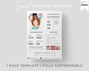 Influencer Media Kit Template Canva Editable Sponsor Proposal Rate Sheet Instagram Blogger Press Package Creator Portfolio Brand Pitch