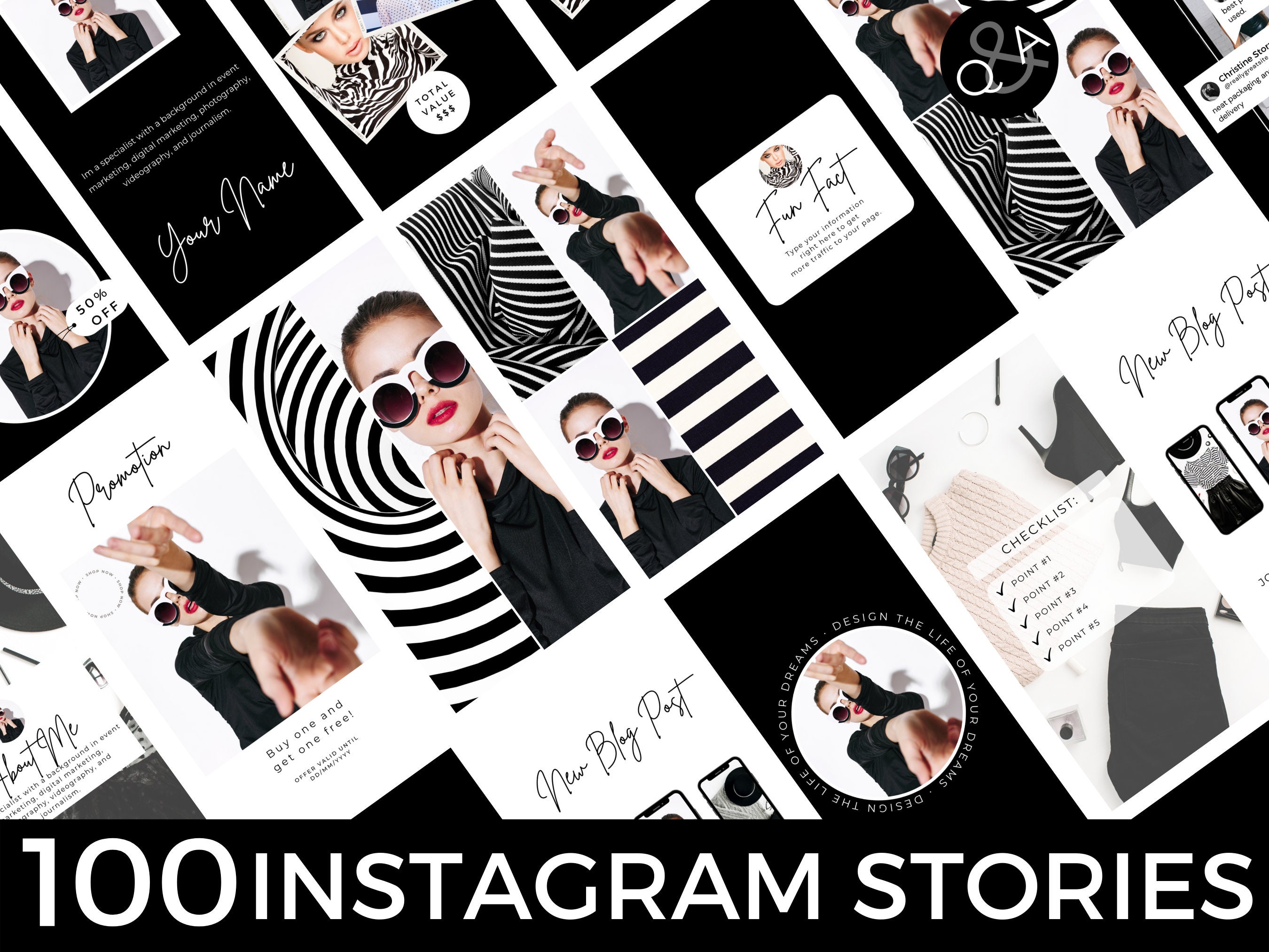 300 Black and White Instagram Template Bundle, Instagram Post Template ...