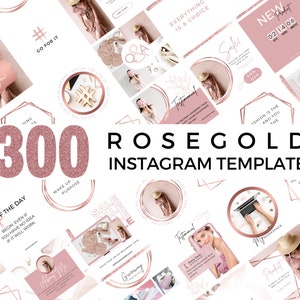 300 Rosegold Instagram Template Bundle, Instagram Post Template, Social Media Templates, Blogger Template, Business, Canva Template, Pink image 1