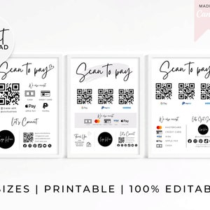 Panneau imprimable modifiable QRScan to Pay,Scan to Pay Card,Signe QR PayPal,Signe Cashapp pour petites entreprises,Modèle Canva modifiable,Signe QR Venmo