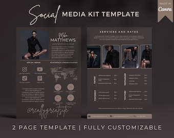 Dark Social Media Kit Template, Influencer Rate Sheet (Canva)