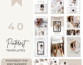 40 Luxury Pinterest Templates, Beige Brown White (Canva Download)